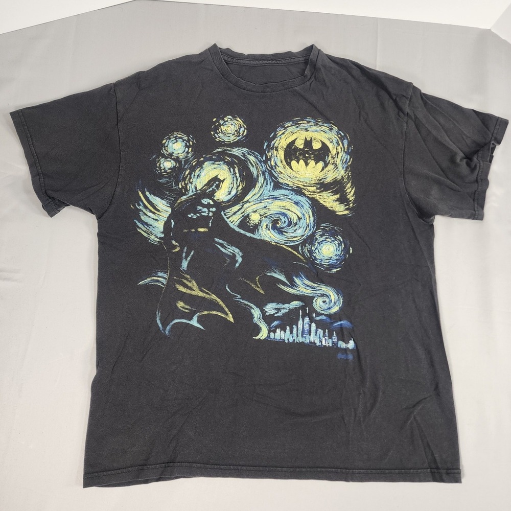 Batman Starry Night Graphic T-Shirt Mens Large Black Good Van Gogh Mashup Tee